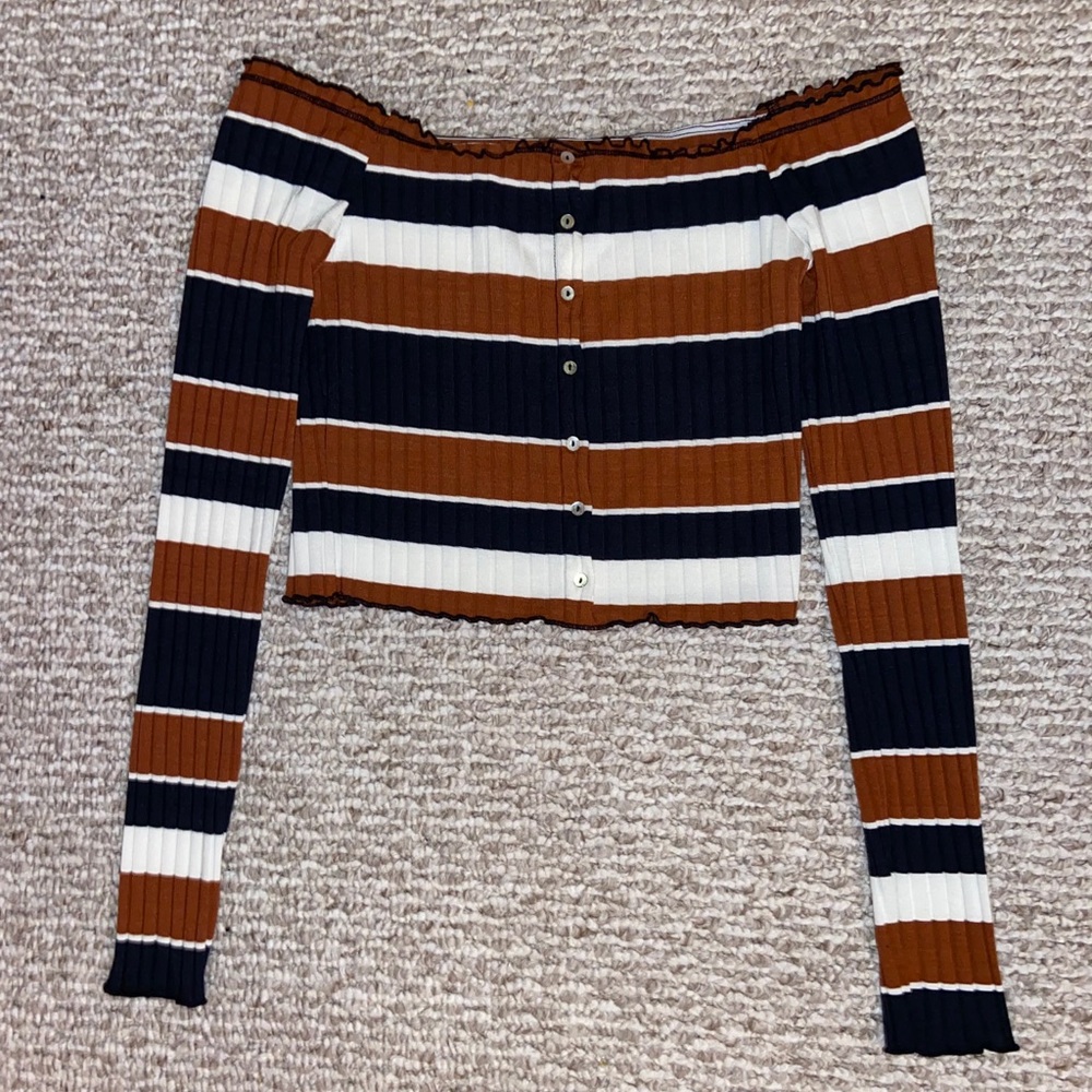 Off the shoulder striped shirt